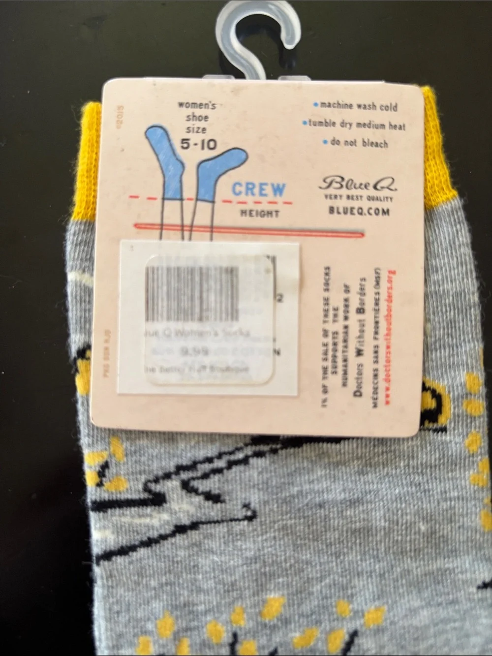 Blue Q Gray & Yellow Bicycle Crew Socks with 'hellraiser' Detail